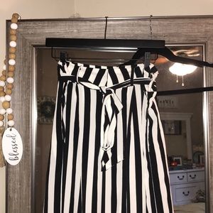 Black & White stripped black palazzo pant